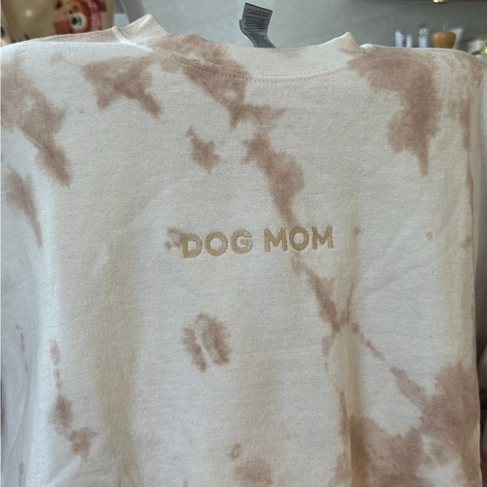 Embroidered Gildan Cream and Brown Dog Mom Sweatshirt
